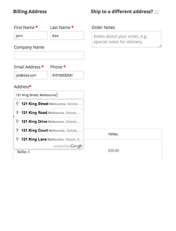 Google Address on checkout