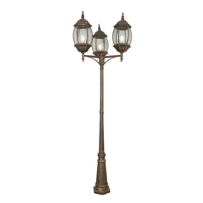 Valiant 3 Light Antique Gold Outdoor Pole Light