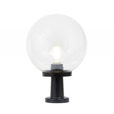 Sphere 300mm Black And Clear Outdoor Pedestal Light