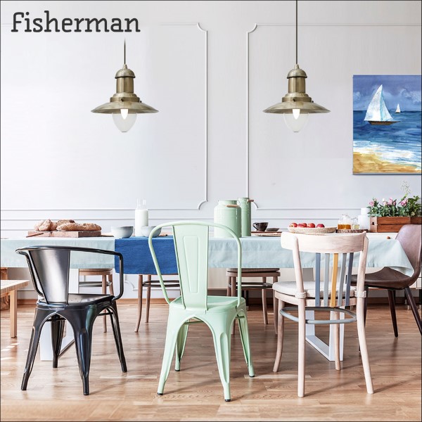 Fisherman 1 Light Antique Brass Pendant Light - Image 2