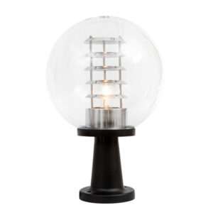 Sphere 300mm Black And Clear Outdoor Pedestal Light
